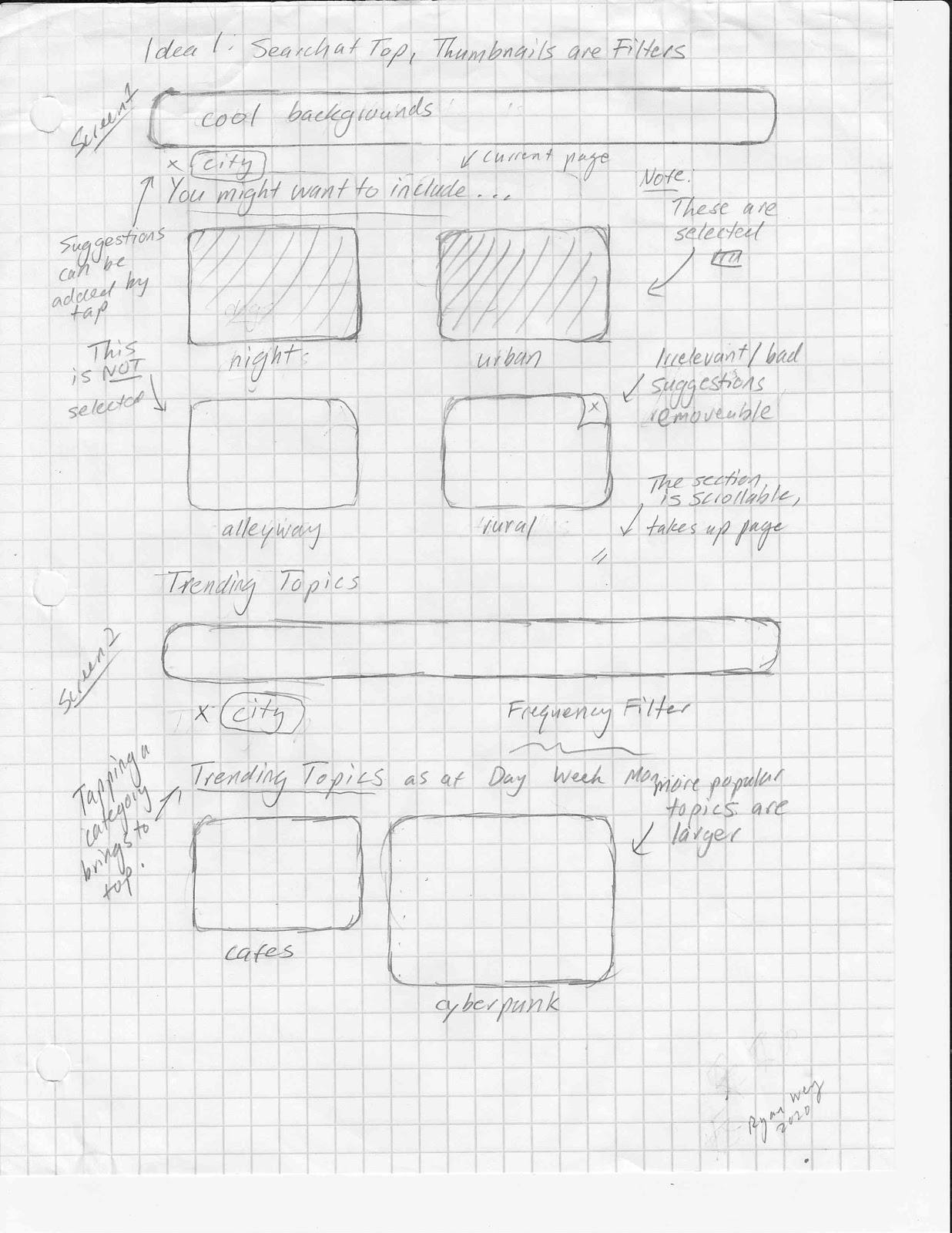 Sketch 1: Top Search Bar with Image Previews as Selectable Filters